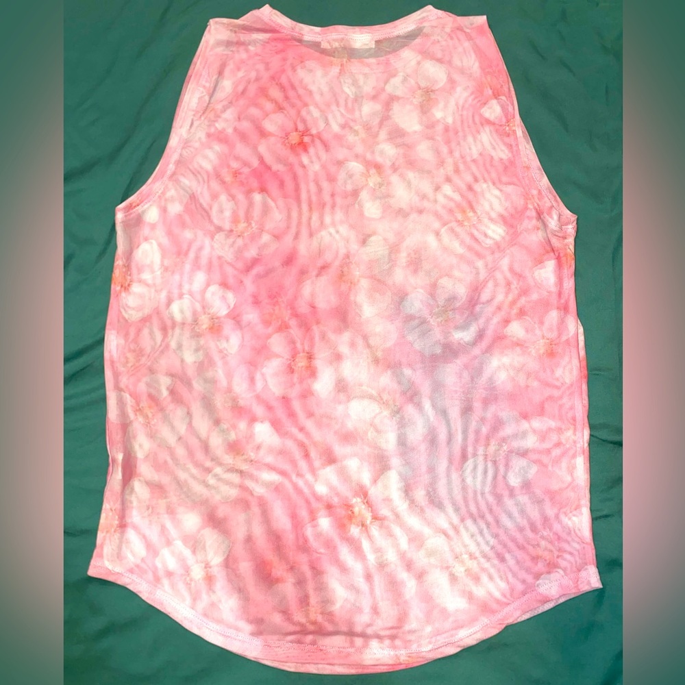 Evolution and Creation M, Mesh Tank Top, Pink Floral Pattern